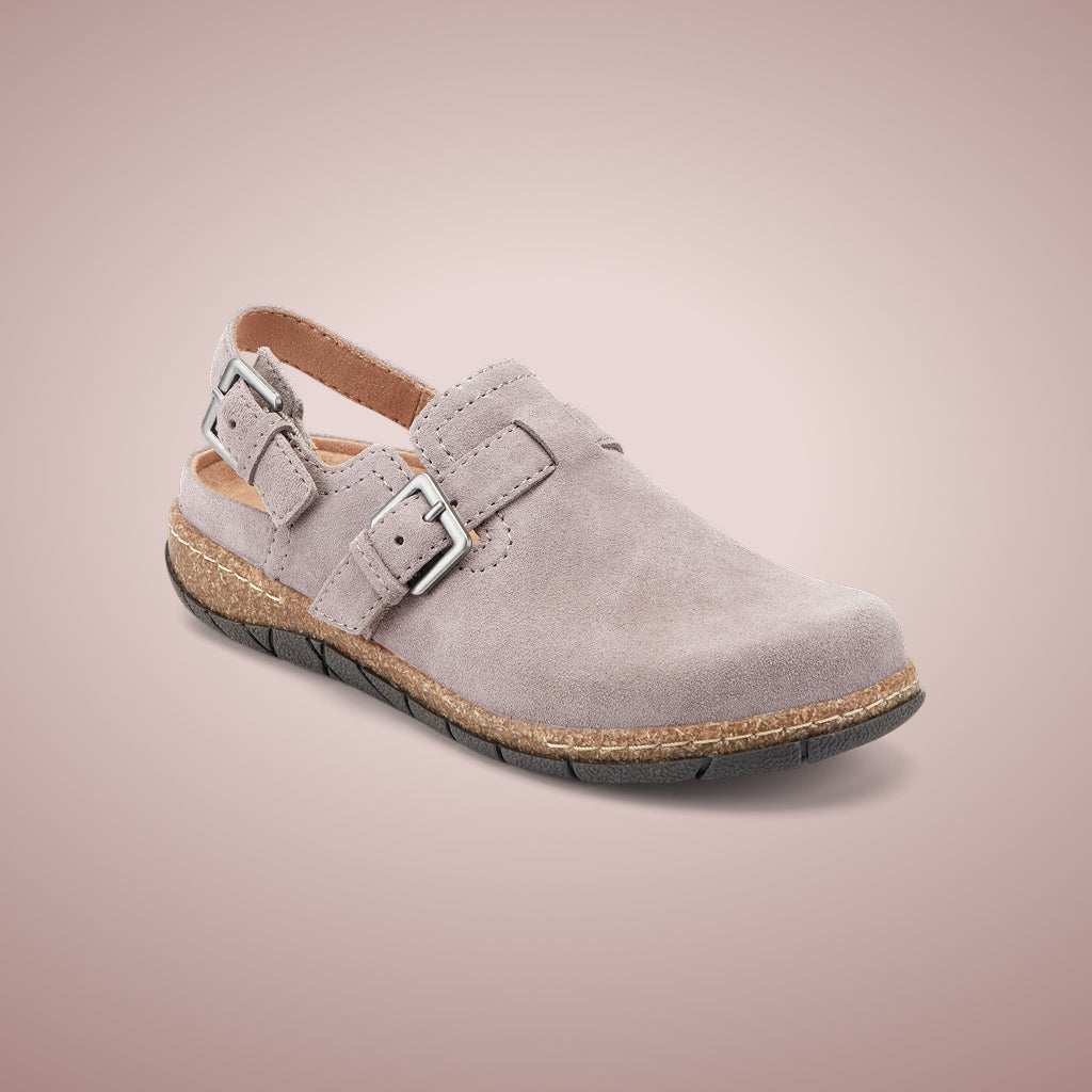 Earth Shoes Elmonte suede clogs in purple