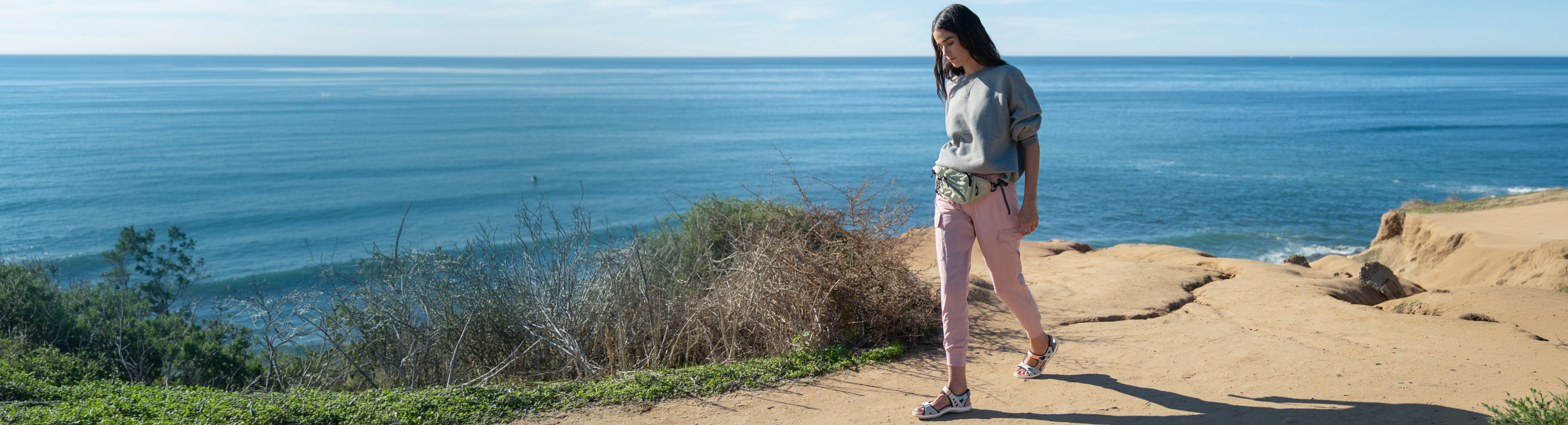 Model wearing sport sandals